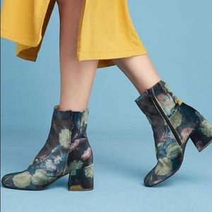 NWOT Anthropologie Blue Floral Ankle Boot